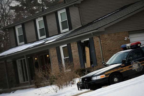 Police in front of the Grant home