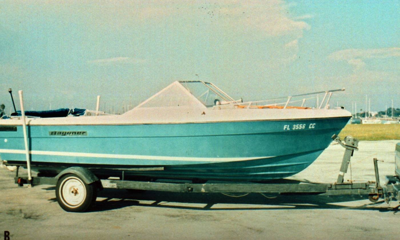 Oba Chandler's blue and white boat