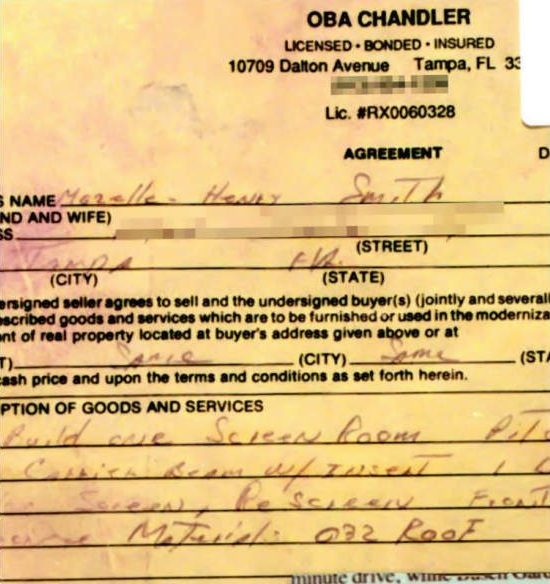 Handwriting sample on billboard / Handwriting on Oba Chandler invoice