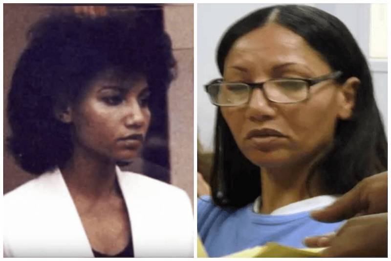 Omaima Nelson at trial and years later in prison