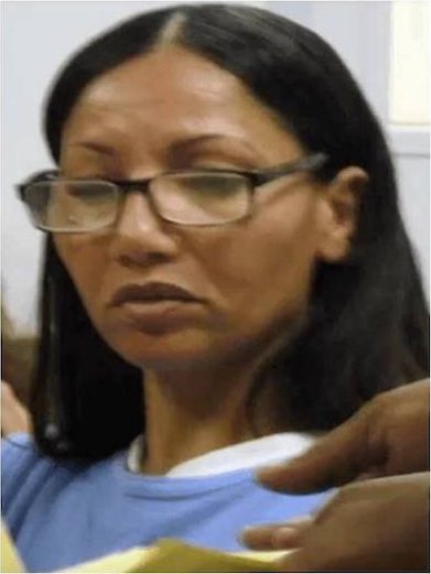 Omaima Nelson at trial and years later in prison