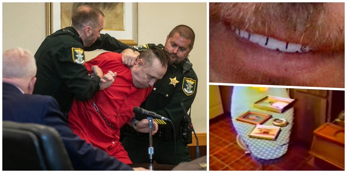 Joseph Zieler / "KILLER" written on his teeth / Ironing board with photos