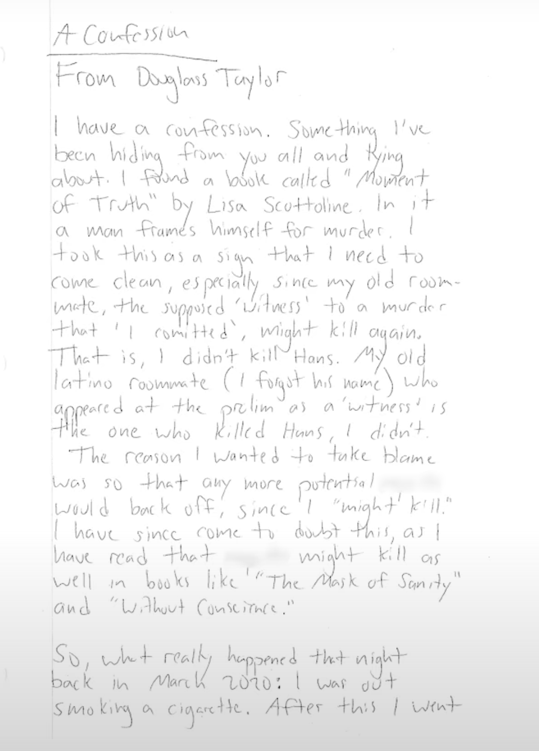 Letter recanting confession