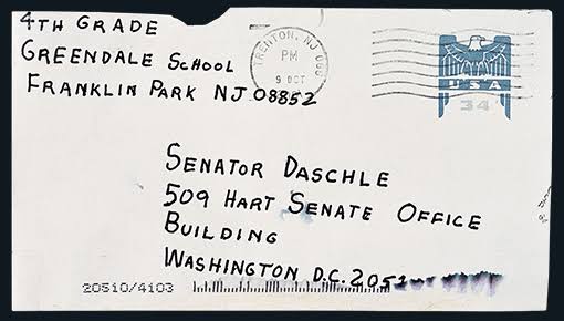 Anthrax letter envelope addressed to Senator Tom Daschle